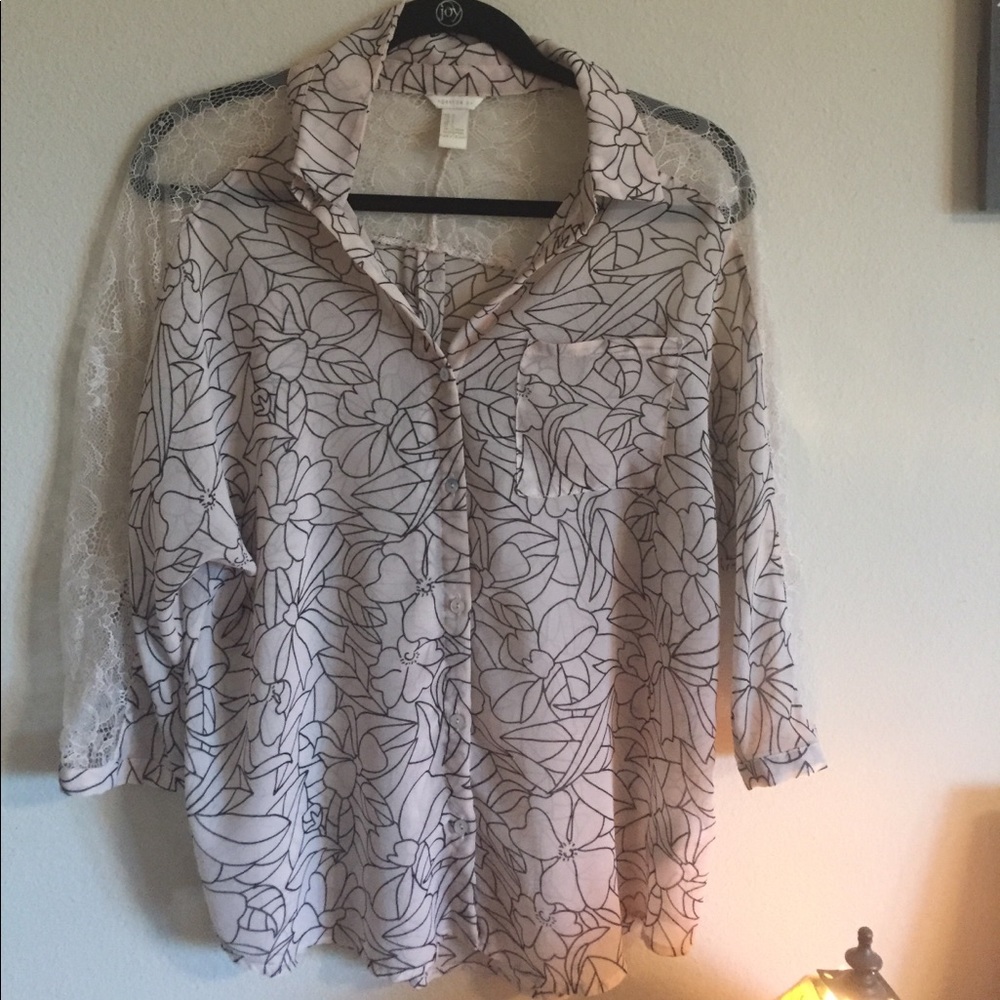 Cream floral blouse with beautiful lace back