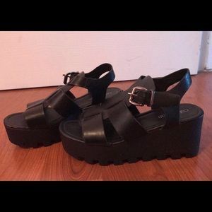 Cathy Jean Black Buckled Strappy Platforms