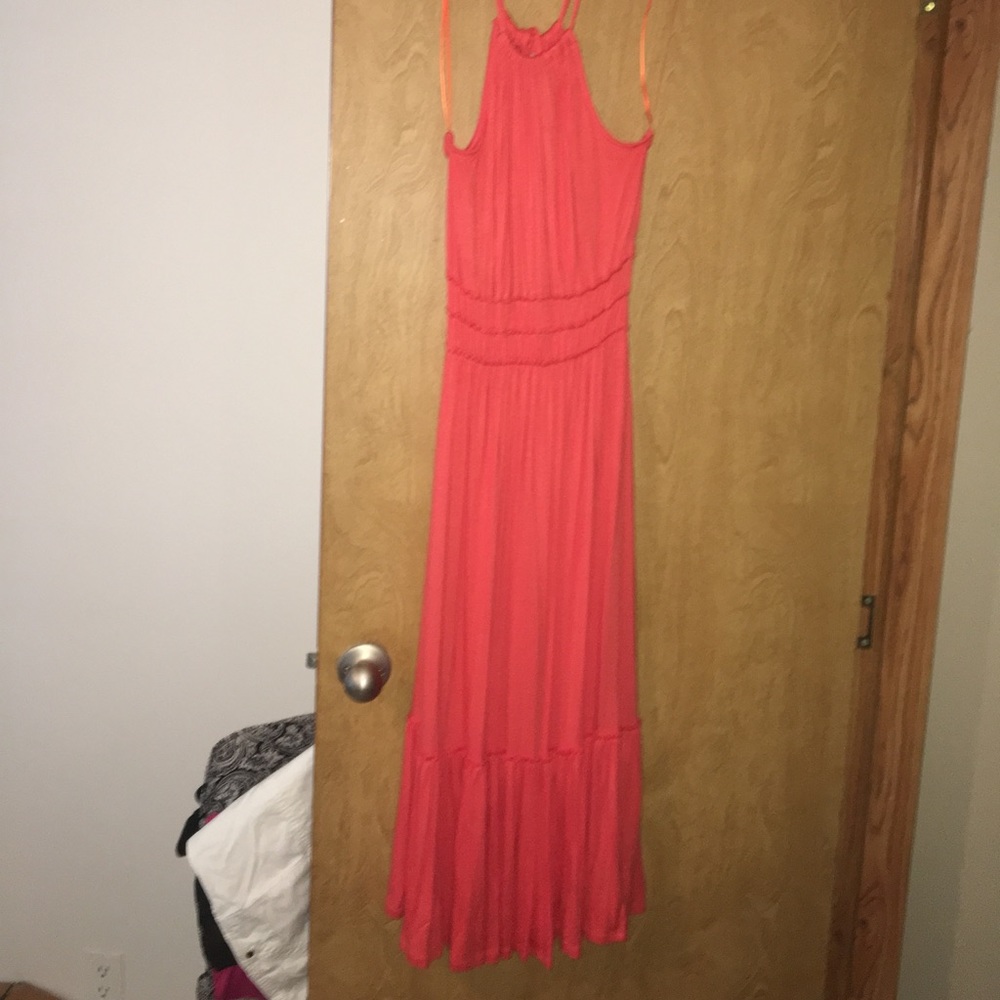 Coral/orange halter midi length dress size M