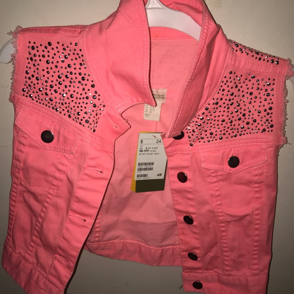 BRAND NEW bright pink girls vest with rhinestones