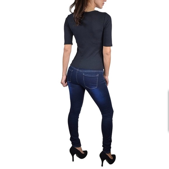 Ambiance Black X-Cross V Neck Top - Picture 4 of 10