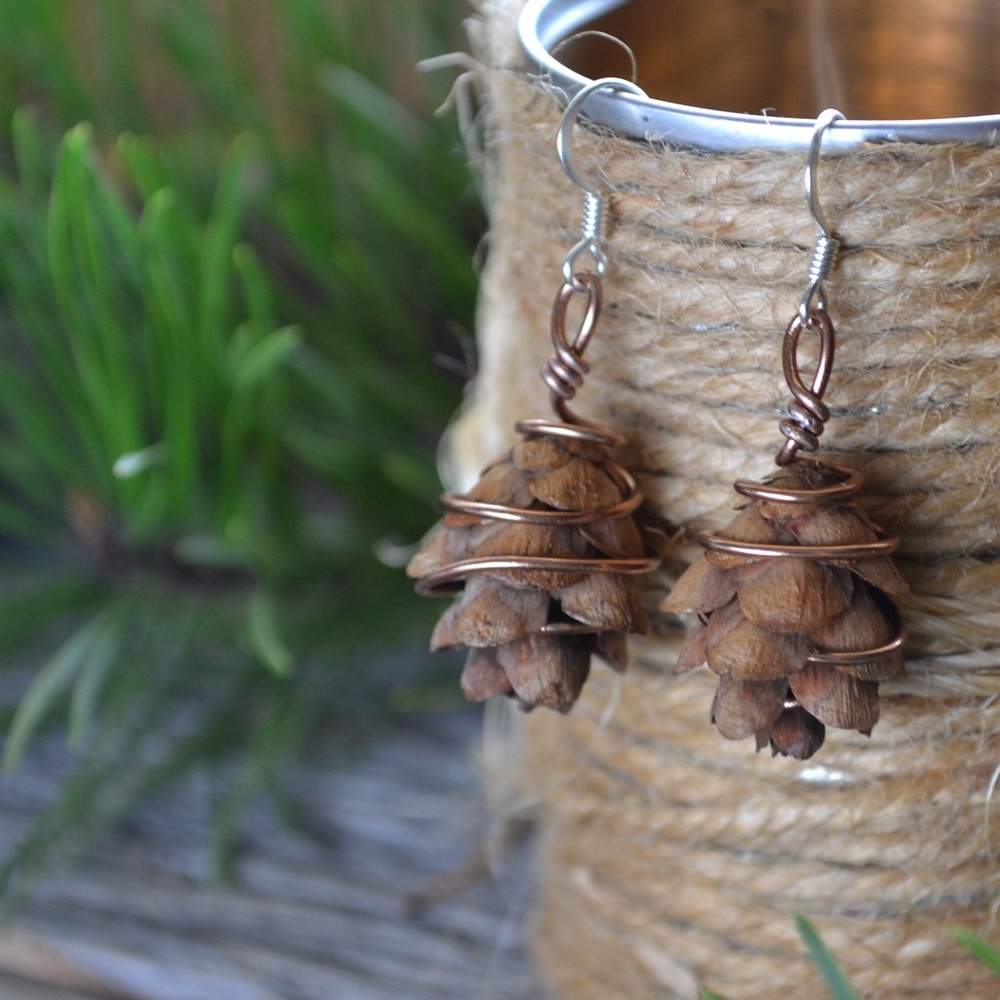 One of a Kind Pinecone Earrings - Picture 3 of 7
