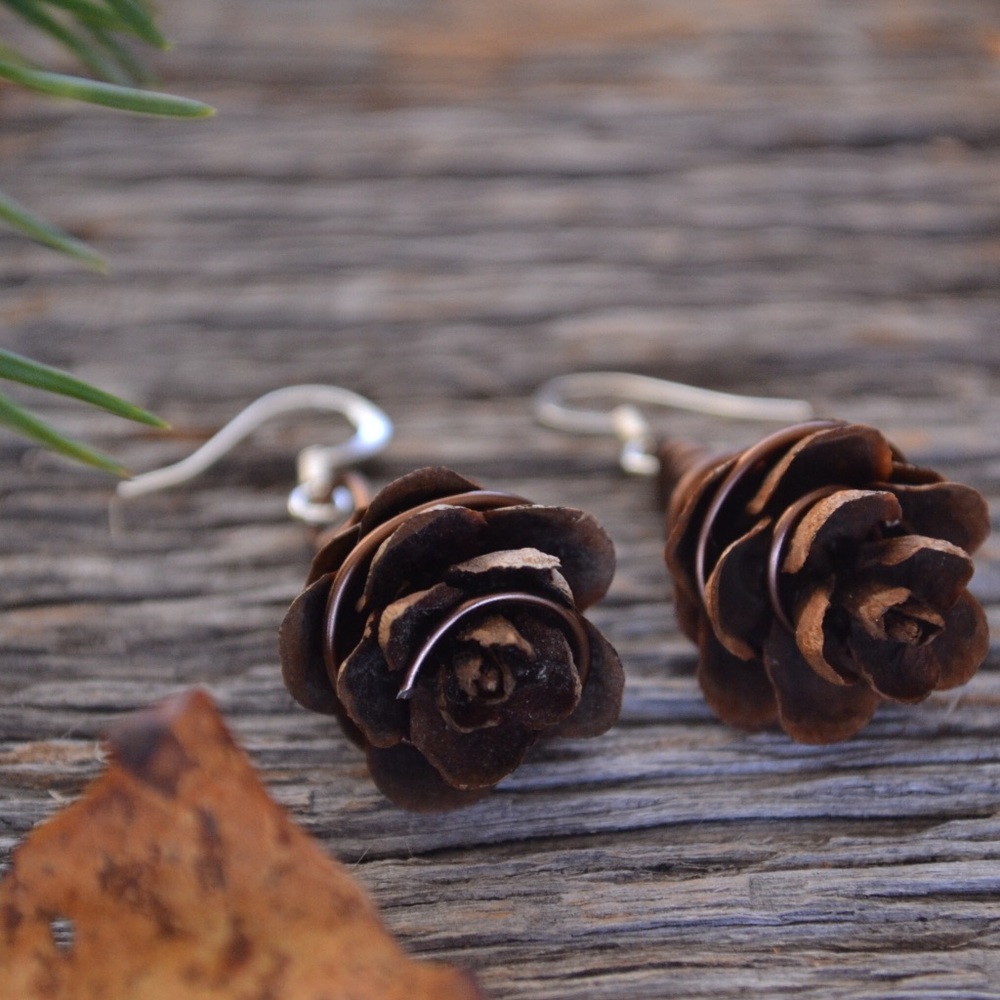 One of a Kind Pinecone Earrings - Picture 4 of 7