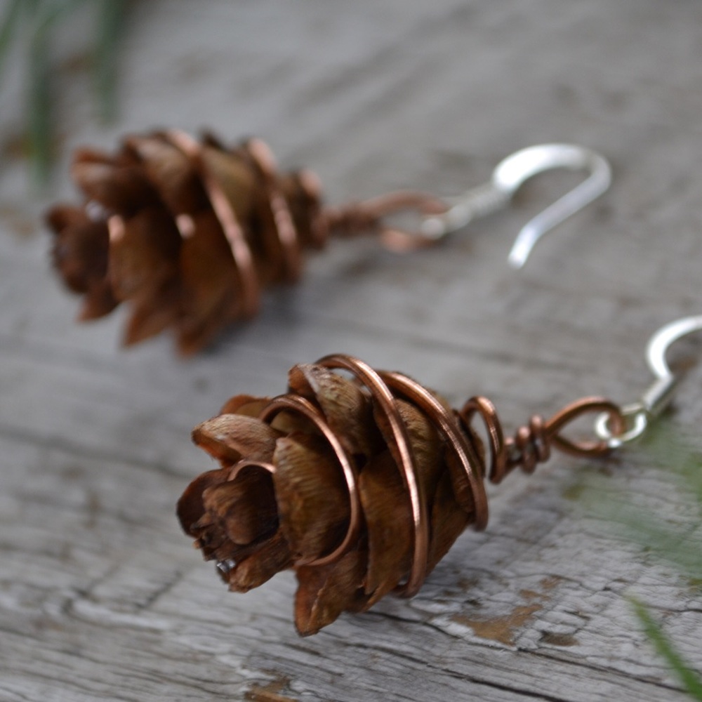 One of a Kind Pinecone Earrings - Picture 5 of 7