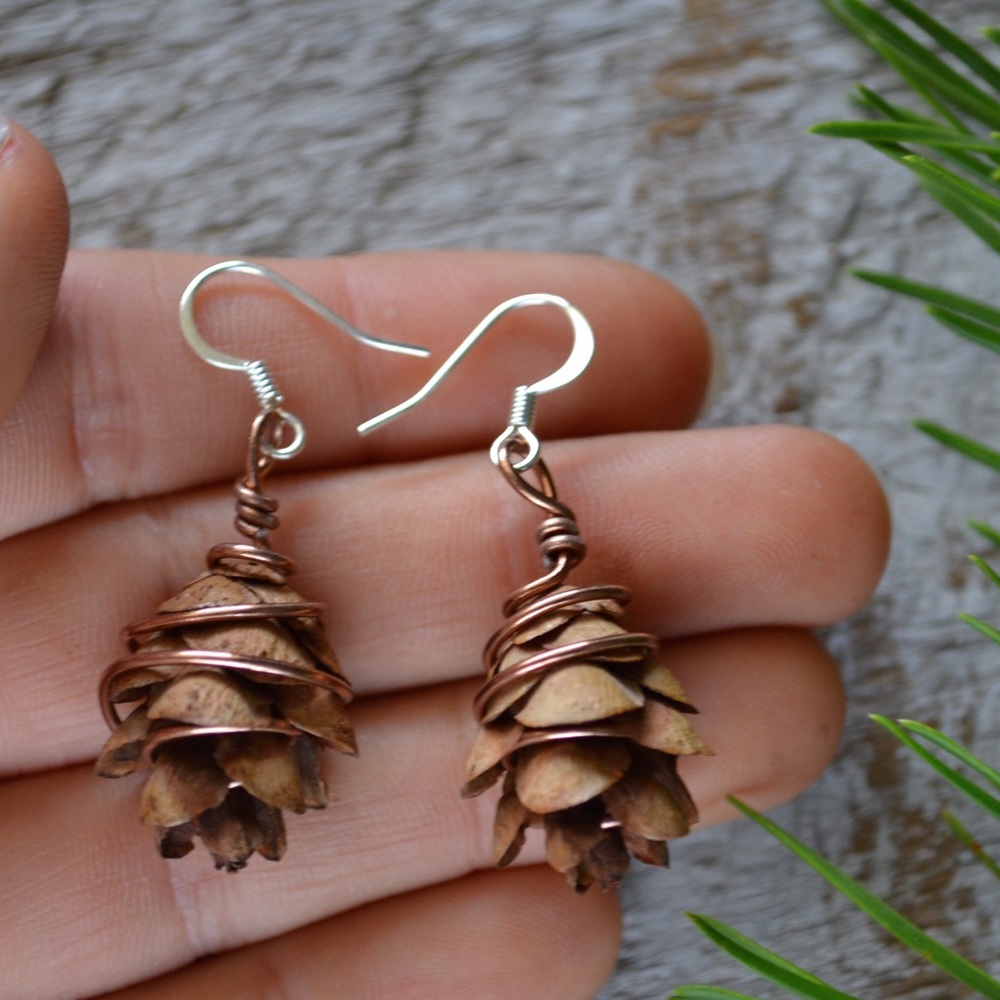 One of a Kind Pinecone Earrings - Picture 6 of 7