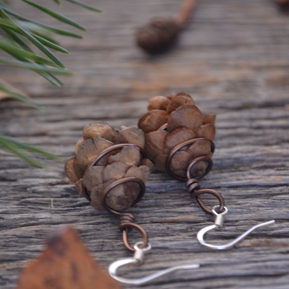 One of a Kind Pinecone Earrings - Picture 2 of 7