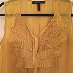 Mustard yellow BCBG pleated tie front top