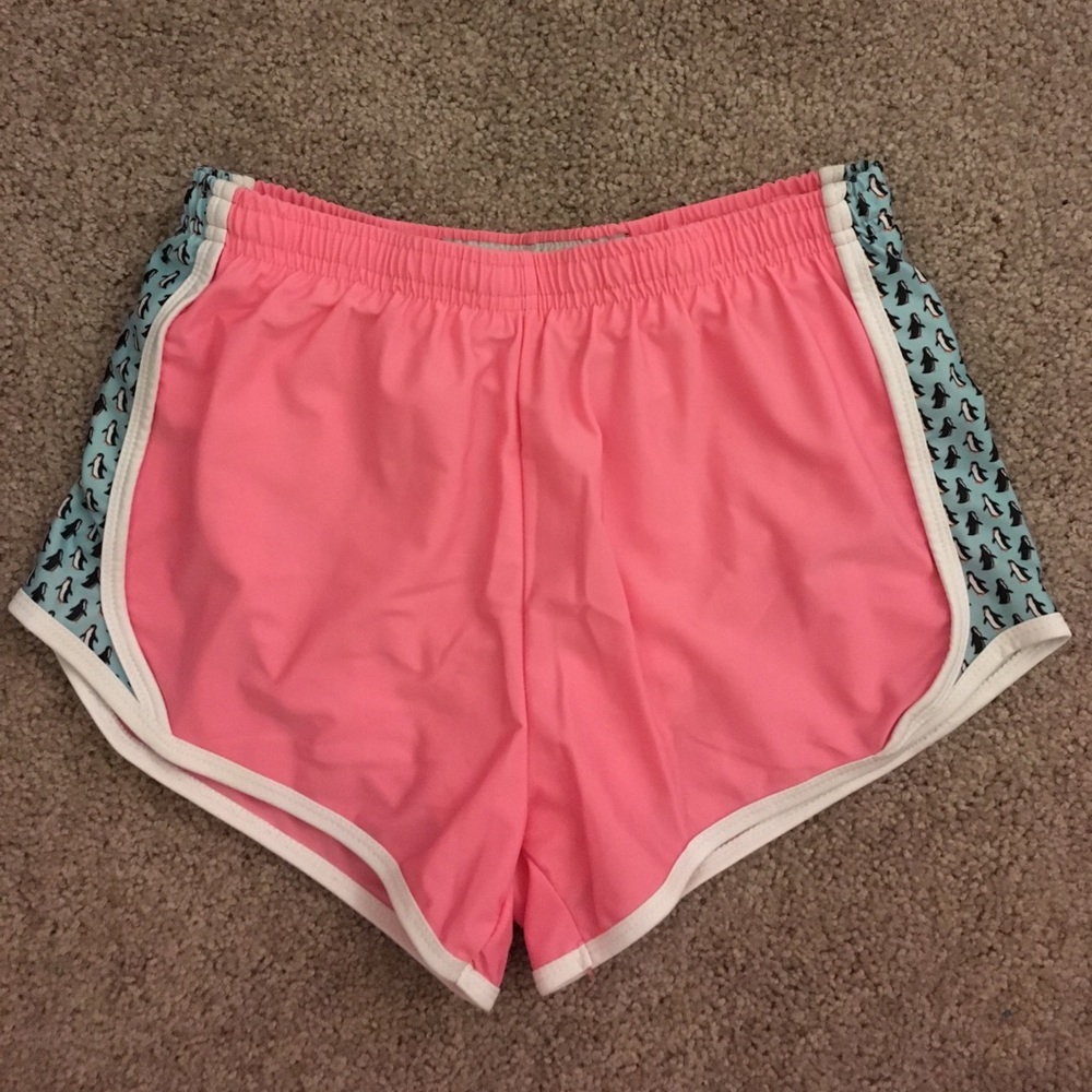 Krass & Co. athletic shorts in pink with penguins