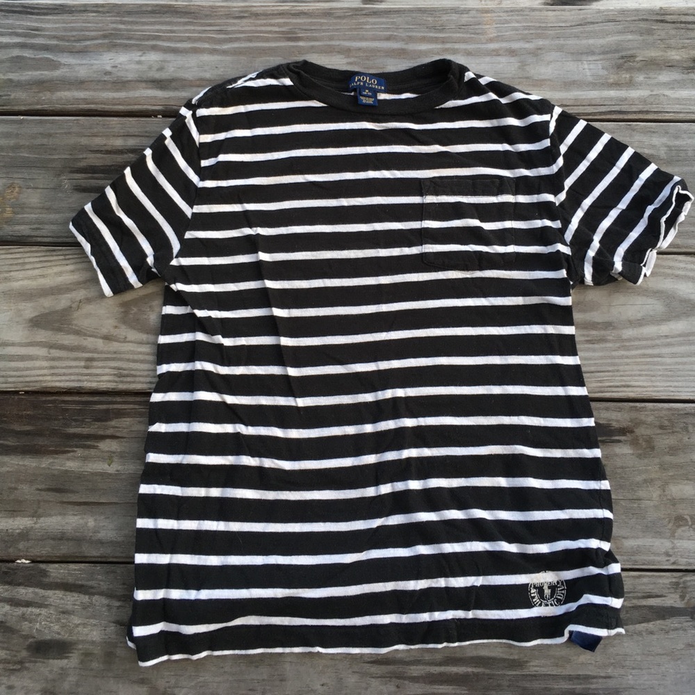 POLO Black & White Striped Tee Size M (10-12)
