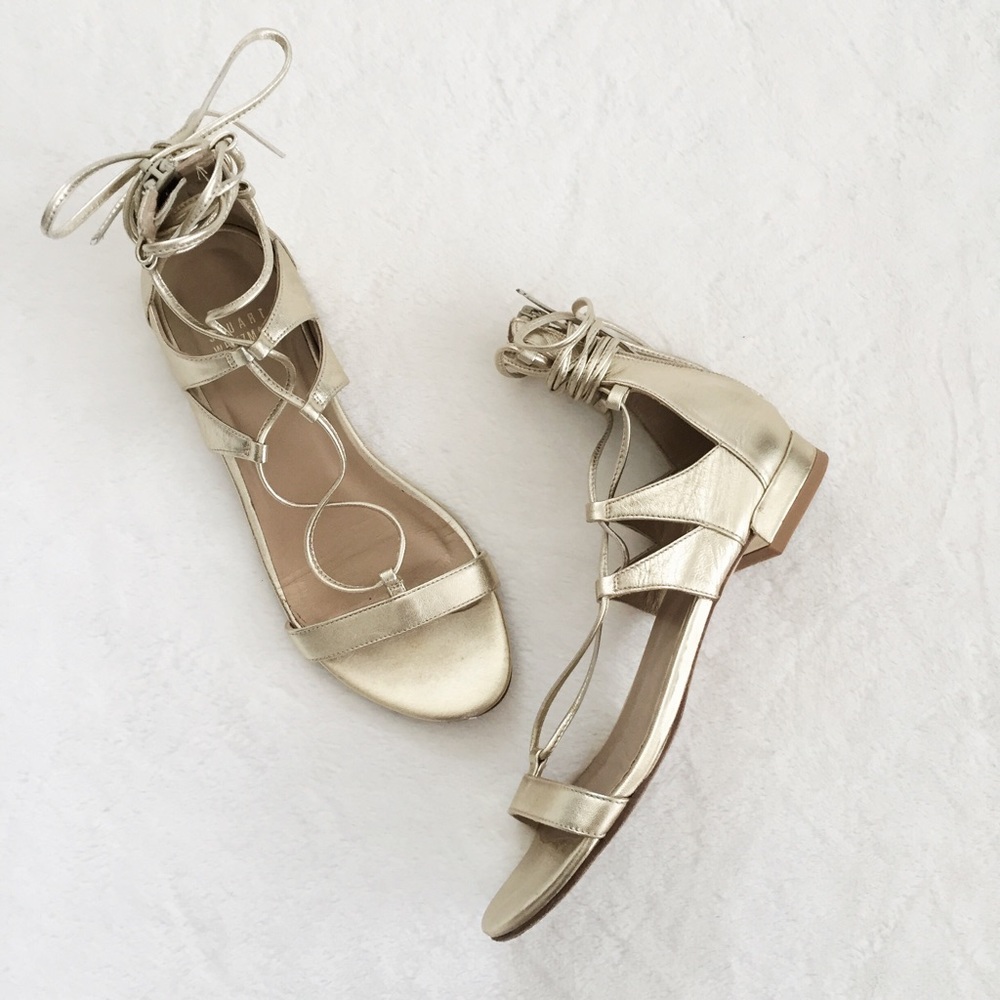 Stuart Weitzman Gold Lace-Up Sandals