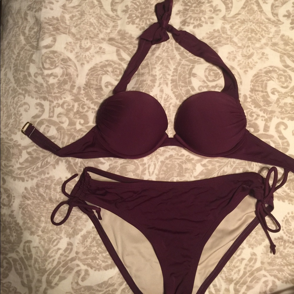 Adds 2 cup sizes VS eggplant bikini