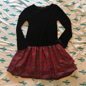 Lands' End Black Velvet & Plaid Dress