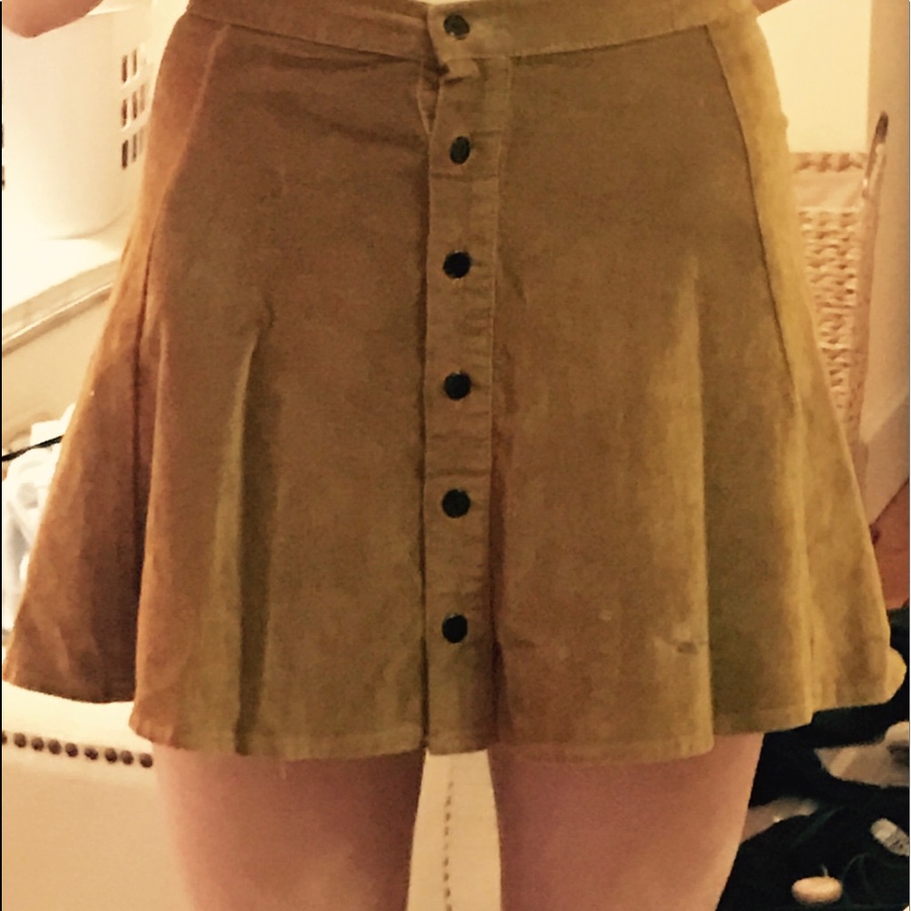 Pleated corduroy button up skirt