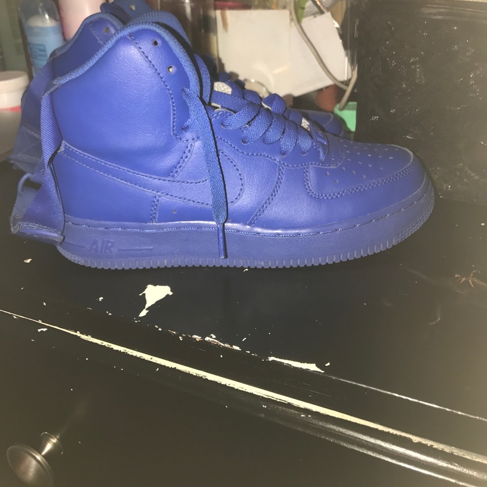 Custom blue hi top Air Force ones