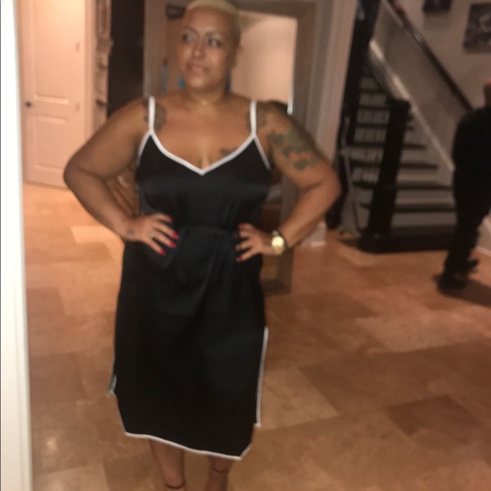 Blk satin spaghetti strap dress