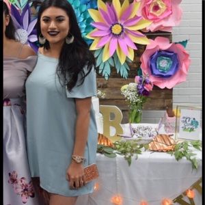 Mint off the shoulder shift dress