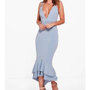 Boohoo blue ruffle dress