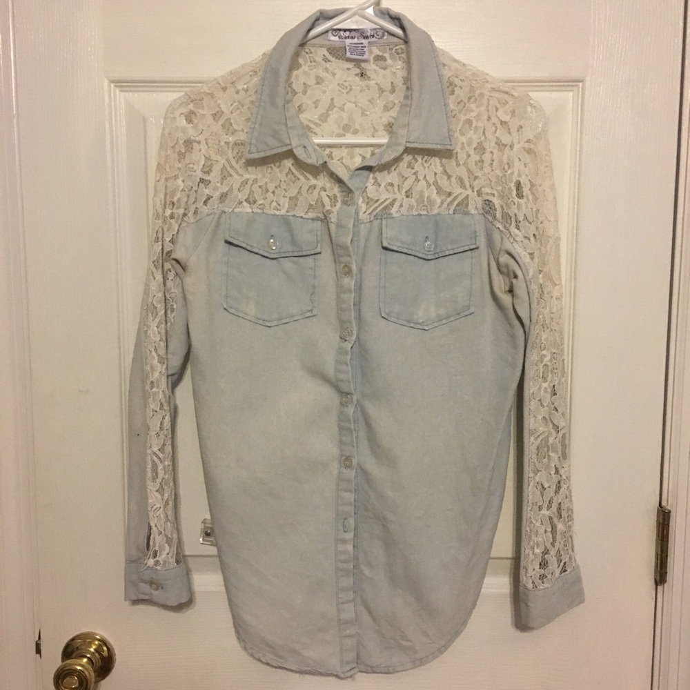 Lace Chambray Hi-Lo Top