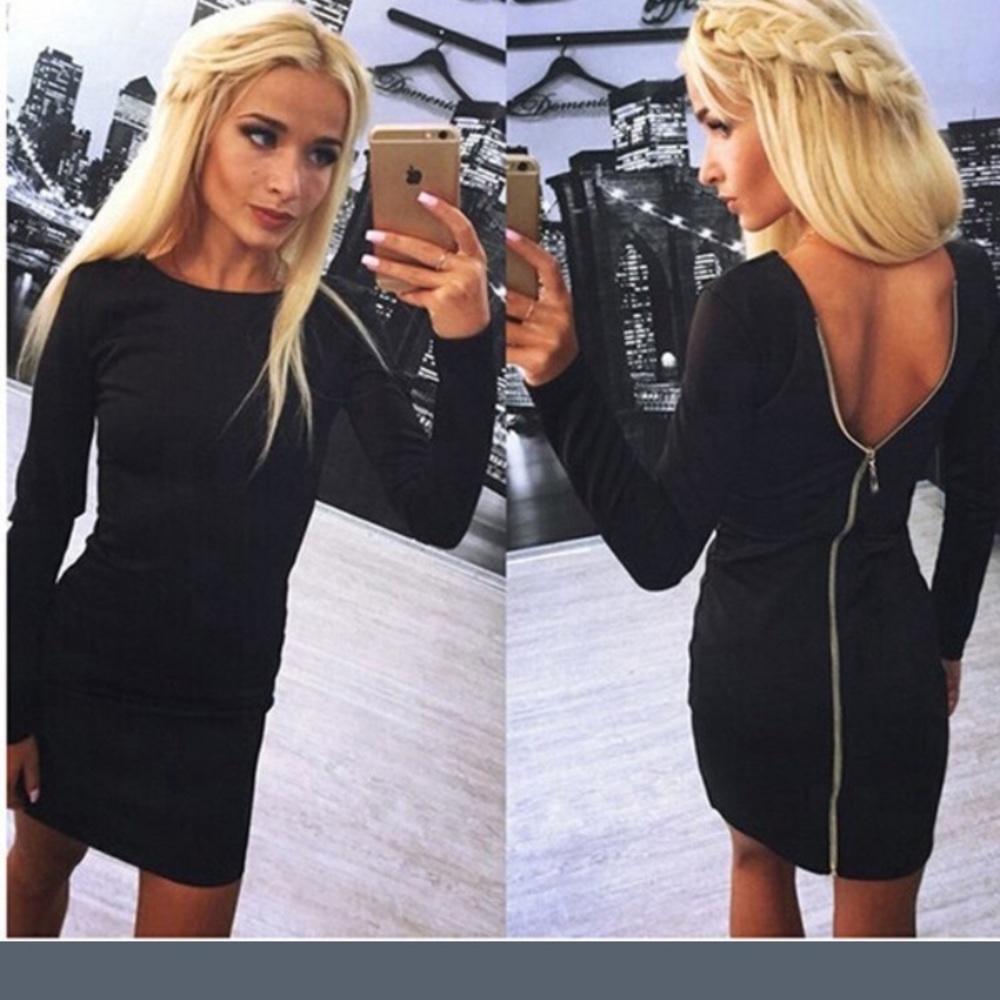 Sexy zipper black dress