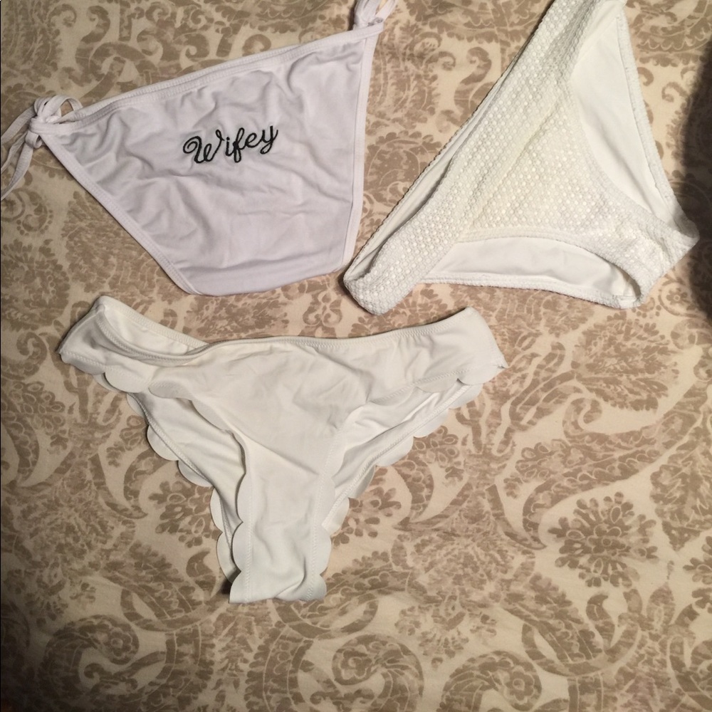 THREE white bikini bottoms!