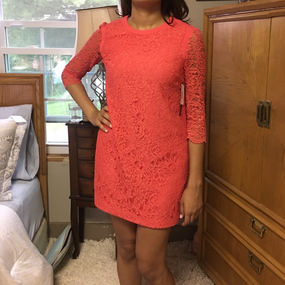 CORAL CYNTHIA STEFFE LACE DRESS NWT