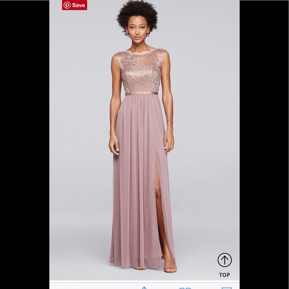 Rose Gold lace top Davids bridal dress