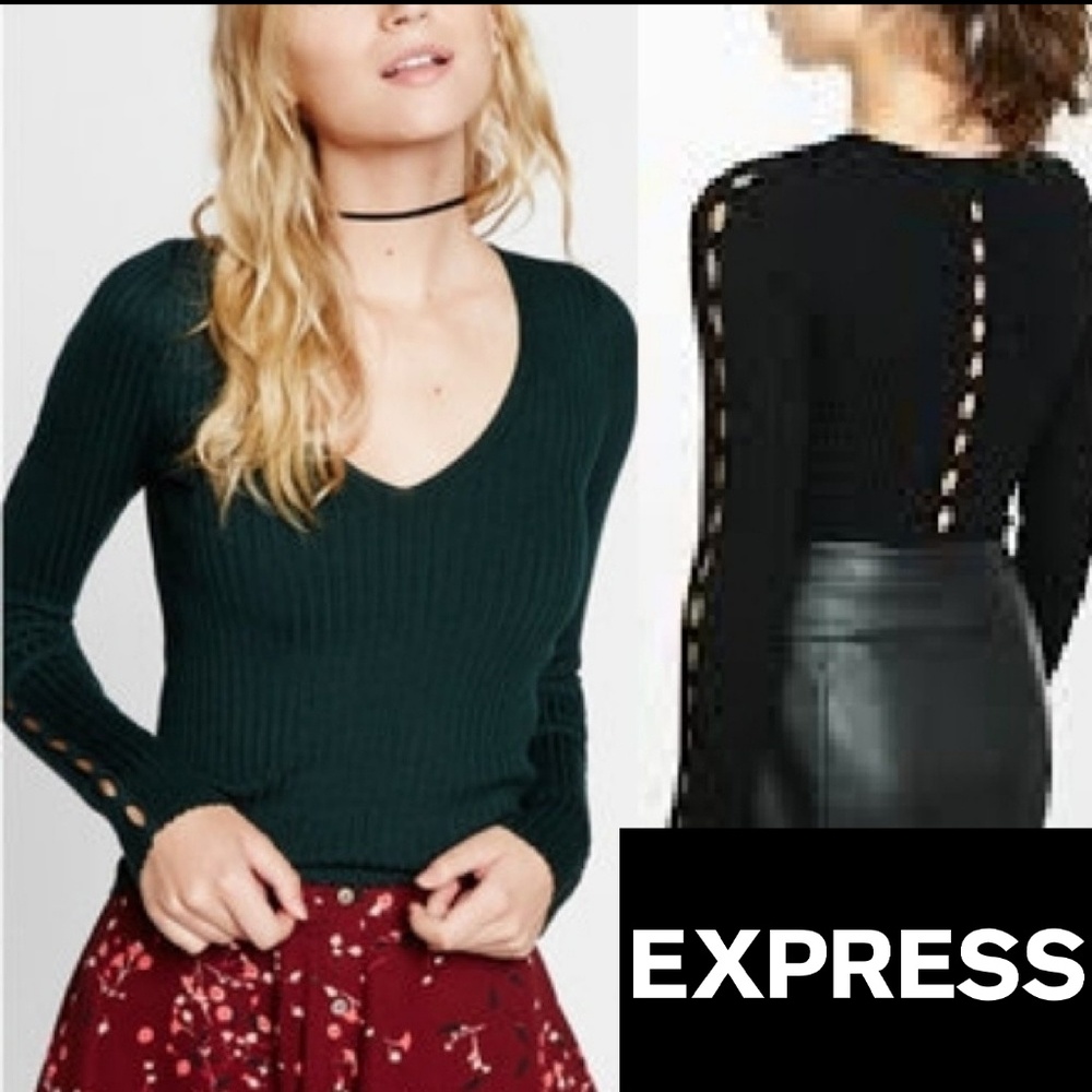 Express slashed v-neck long sleeve sweater