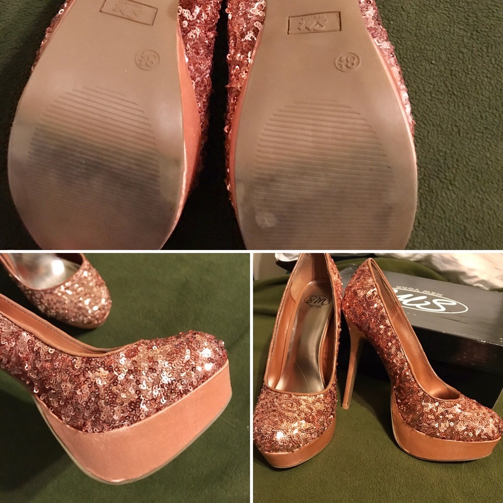 Satin and sequin heels