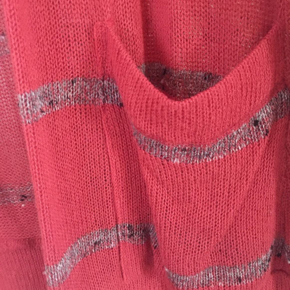 Splendid Red Gray Striped Sheer Knit Cardigan - Picture 2 of 3