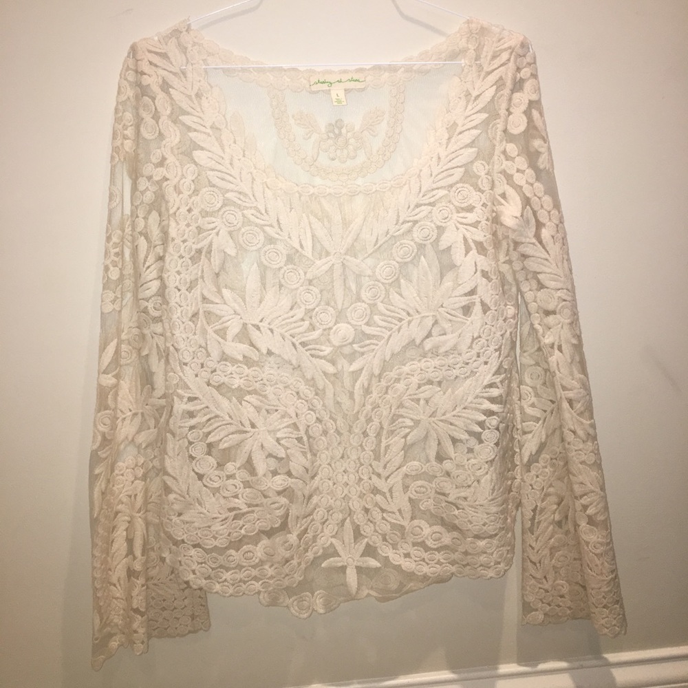 Long Sleeved Lace Overlay Top