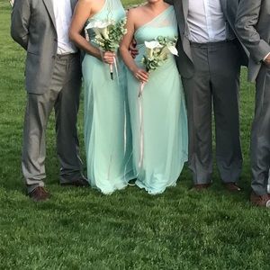 Mint green davids bridal one shoulder dress