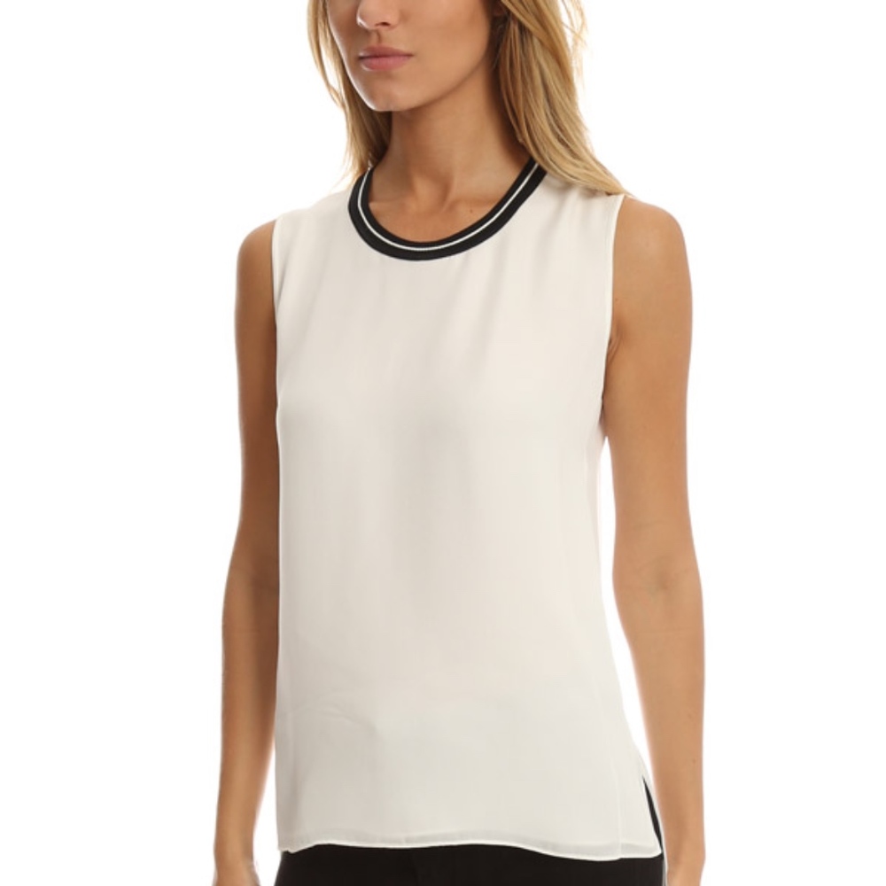 Rag & Bone Silk Romy Tee w/Sheer Striped Collar