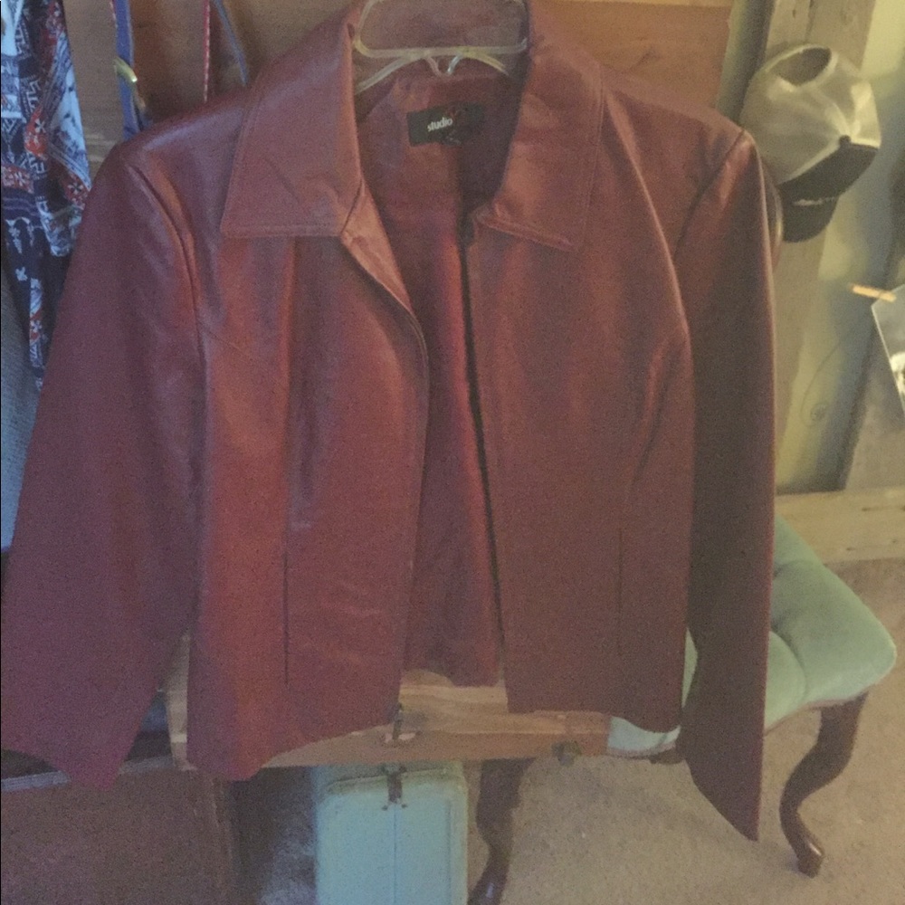 Red faux leather jacket