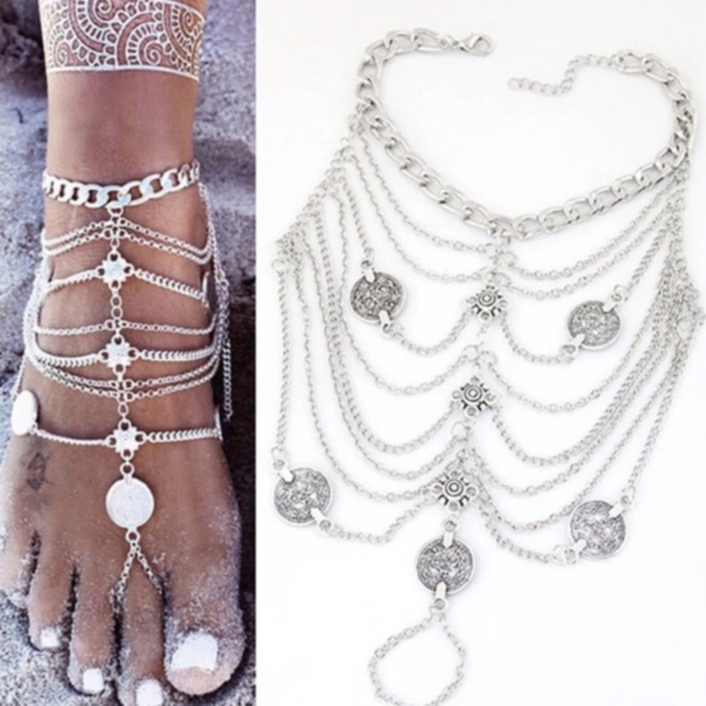 Coin Barefoot Wedding Sandals Body Jewelry - Pair - Picture 3 of 5