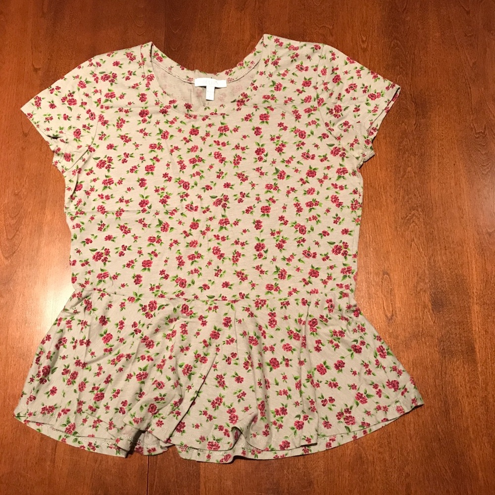 Grey and pink floral peplum shirt