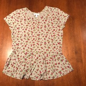 Grey and pink floral peplum shirt