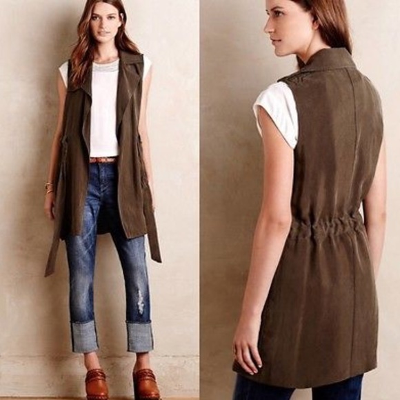 ANTHROPOLOGIE moss long silk vest! - Picture 2 of 6