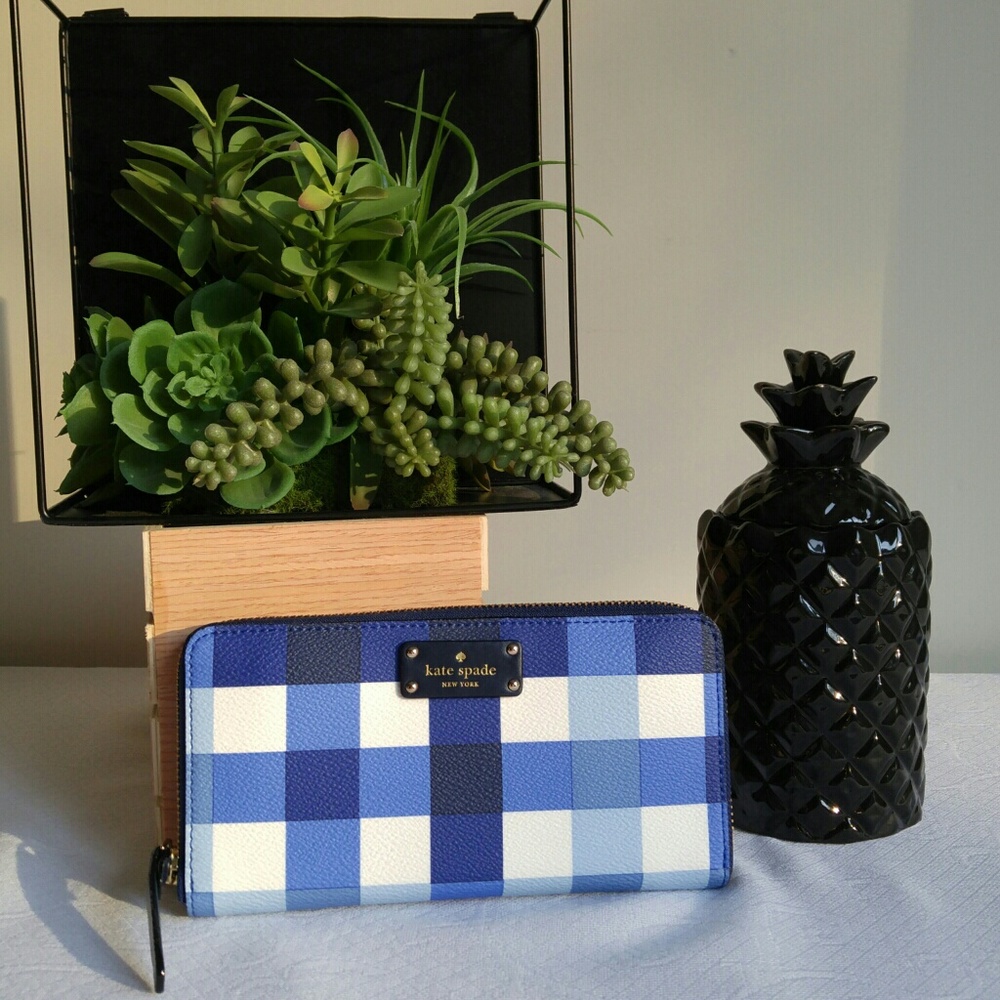 ✨NWT Kate Spade Blue Gingham Wallet - Picture 2 of 5