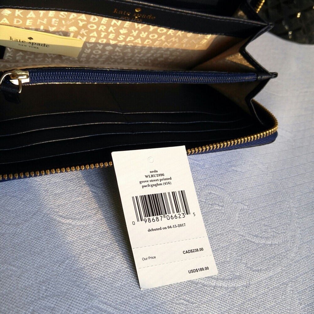 ✨NWT Kate Spade Blue Gingham Wallet - Picture 4 of 5