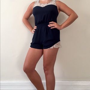 Urban Outfitters Navy & Cream Lace Romper