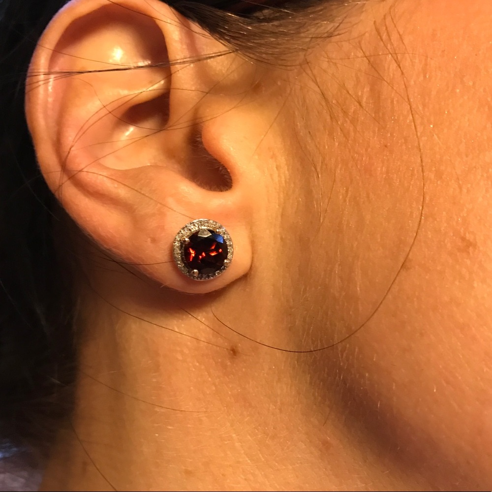 7mm Garnet and Diamond earrings