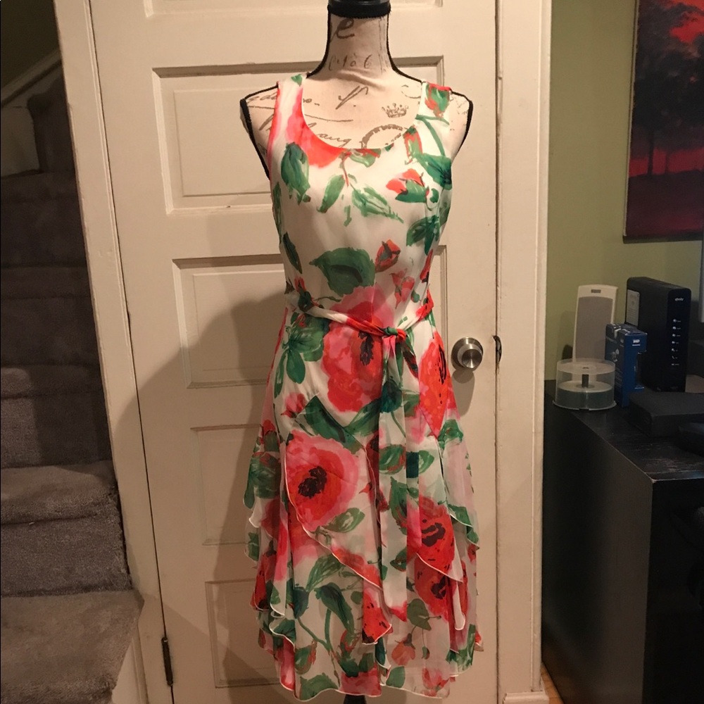 SOLD!  White/Floral Sleeveless Dress; Size 6