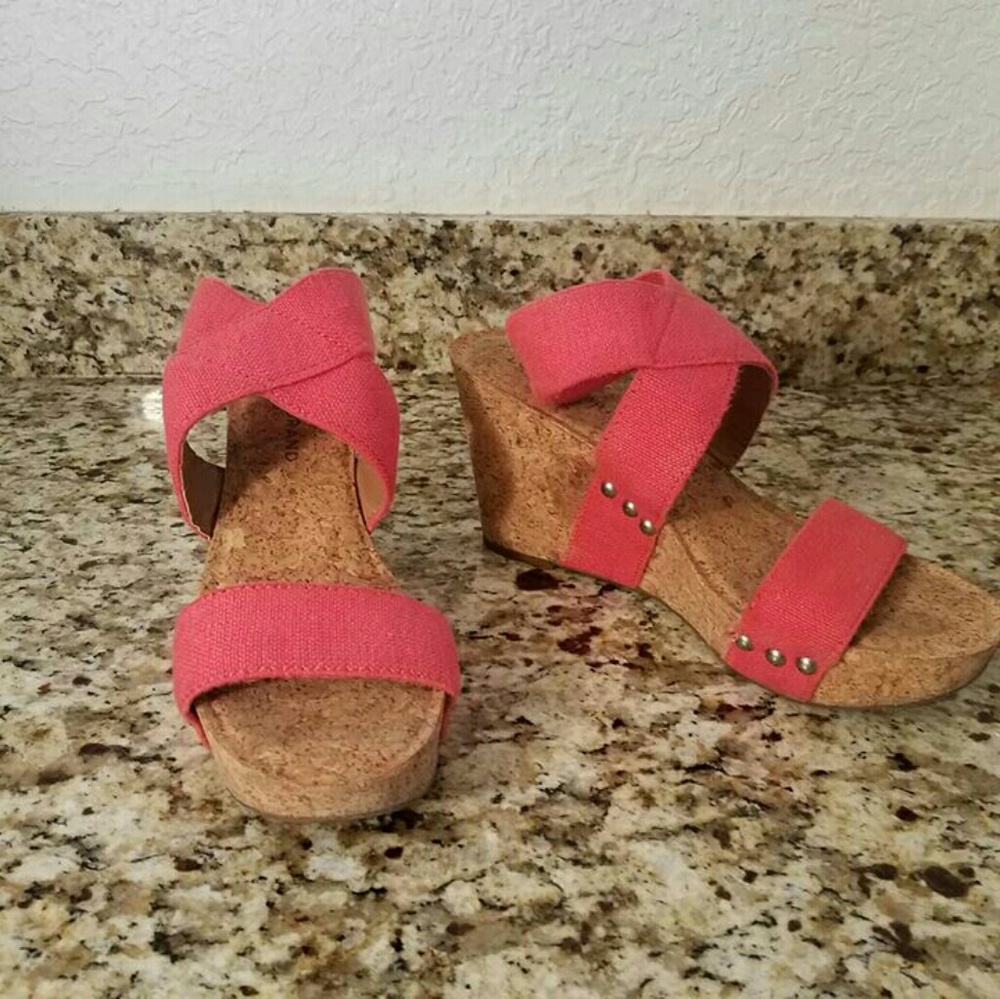 Lucky Brand Criss-Cross Pink Wedge Heels