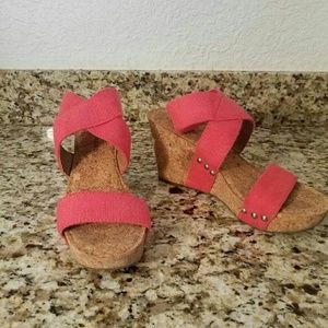 Lucky Brand Criss-Cross Pink Wedge Heels