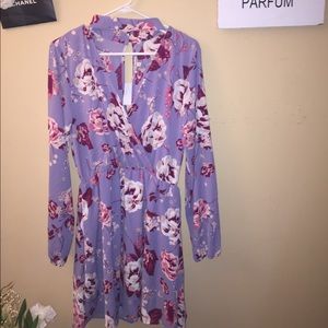 Long- Sleeved Floral Dress with Built-In Choker