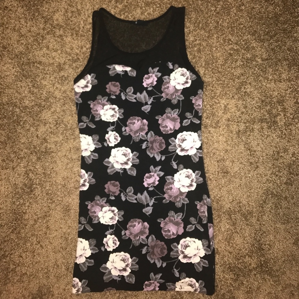 Floral/sheer body con dress