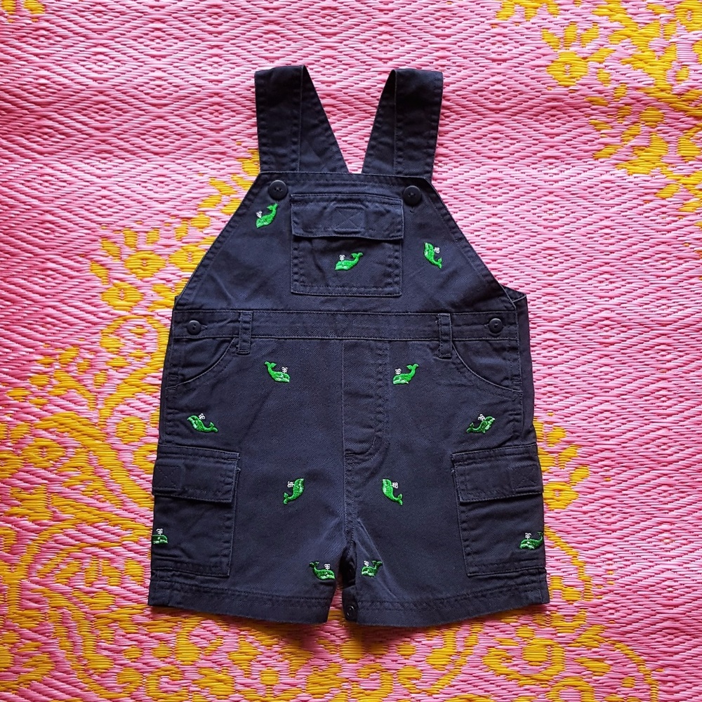 Vintage Whale Embroidered Shortalls 18 Months