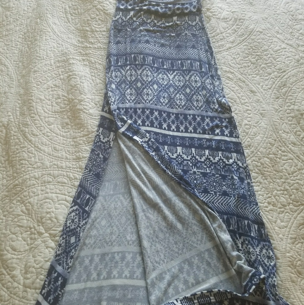 Blue Printed Charlotte Russe Slit Skirt