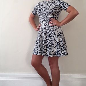 Navy & White Floral Print Dress
