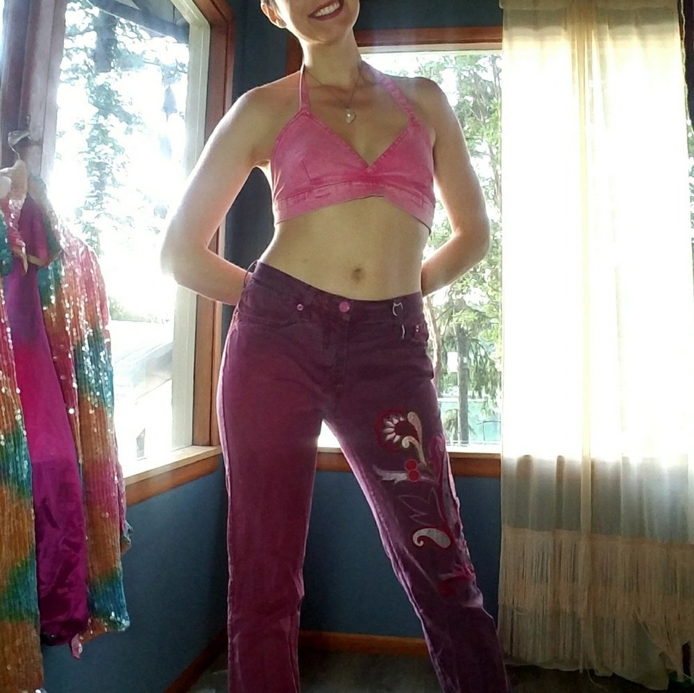 Fuschia Embroidered jeans